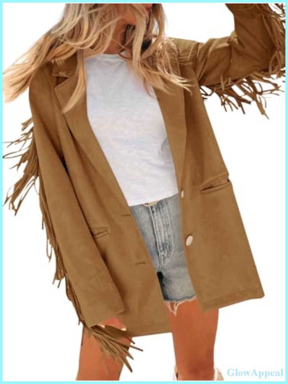 Faux Suede Fringe Jacket Blazer Button Front Long Sleeve Work Casual